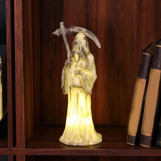 Halloween Scythe Night Light, Grim Reaper LED Desktop Decor, Warm Glow Ornament for Spooky Party Home