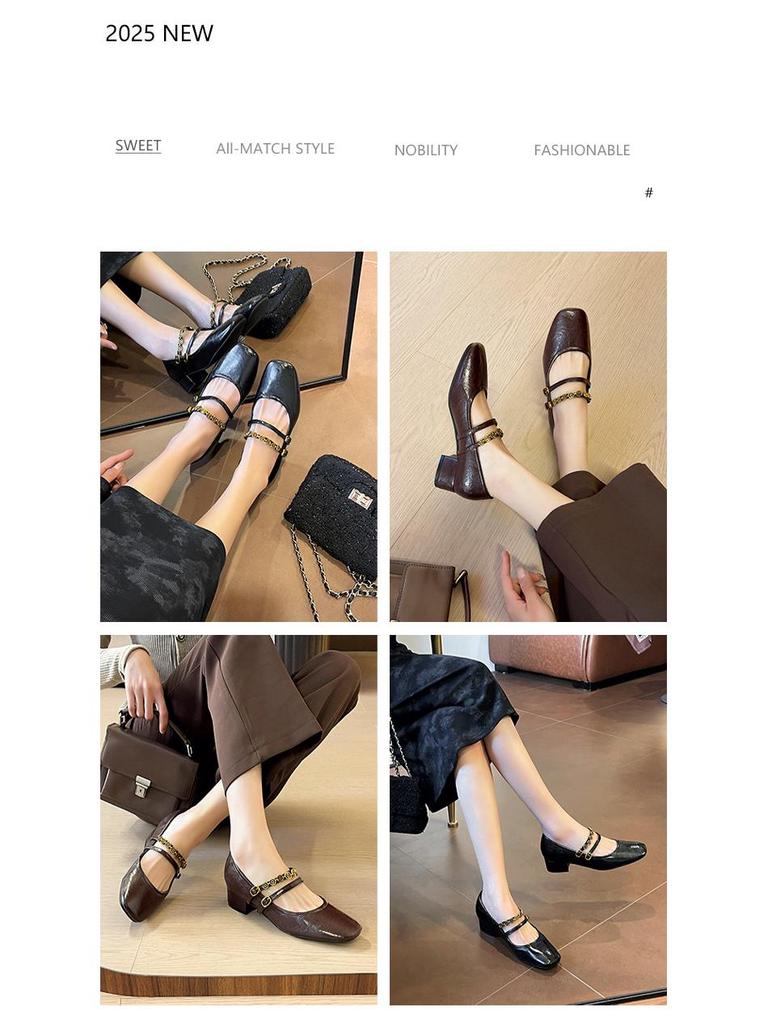 BEIJIANI 5318-6 Retro French Soft Mary Jane Shoes - Women’s Chunky Heel, Square Toe
