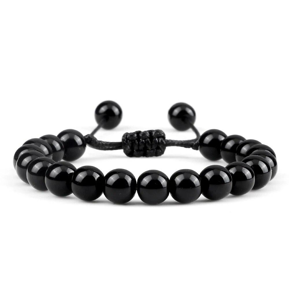 Beaded Bracelet Handmade 4 6 8mm Natural Stone Shiny Black Onyx Beads Bracelets & Bangles Adjustable Size Obsidian Wrist Jewelry