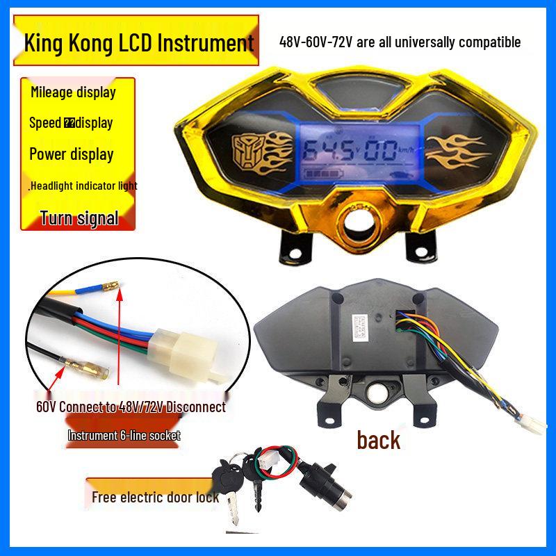 Universal Electric Tricycle LCD Dashboard: 48V/60V/72V Speedometer & Battery Meter.