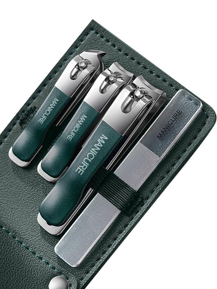 

Professional 4 Pcs Nail Care Kit with Rotating Leather Bag Professional Trimmer Pedicure Care Tools Manicure Set Home Care Gift темно-зеленого