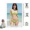 HD Tin Sign Stunning Asian Model in Green Floral Bikini Beachside Vintage Metal Wall Art Decor x Inch