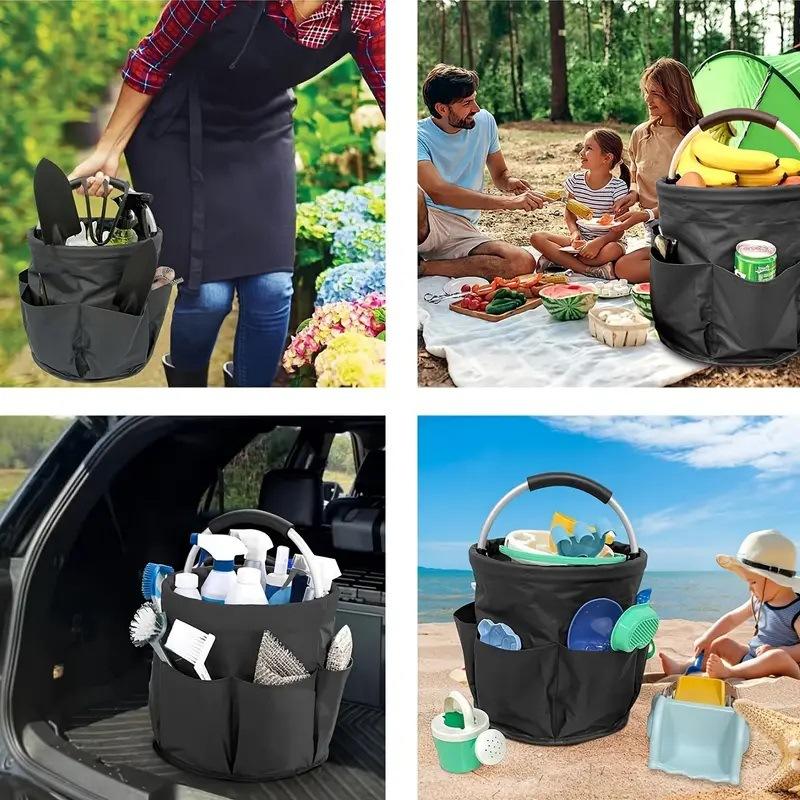 1Pc Portable Foldable Picnic Basket, Garden Tool Basket, Outdoor Handheld Basket, Travel Storage Toiletry Bag, Garden Storage Basket, Holiday Gift