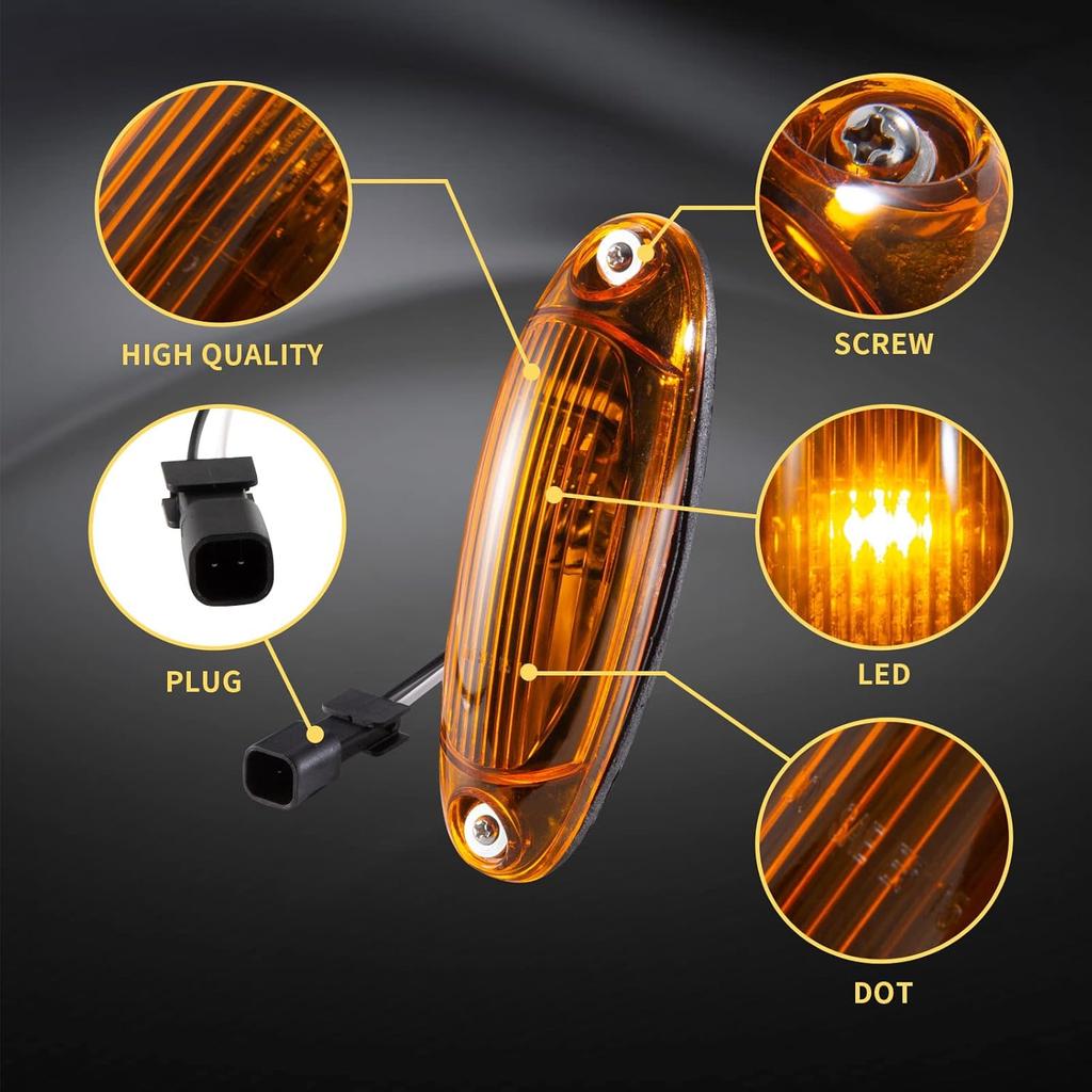 5PCS LED Front Cab Roof Marker Light Top Running Lamps Assembly Fit for Freightliner Cascadia 2008-2014 Wire and Male Plug Amber Lens Semi-Truck