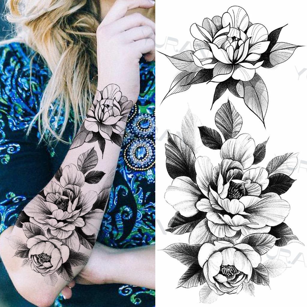 Tatuaggi temporanei di girasole nero per donne uomini Realistico falso drago henné sole fiore adesivo tatuaggio tatuaggi impermeabili dell'avambraccio