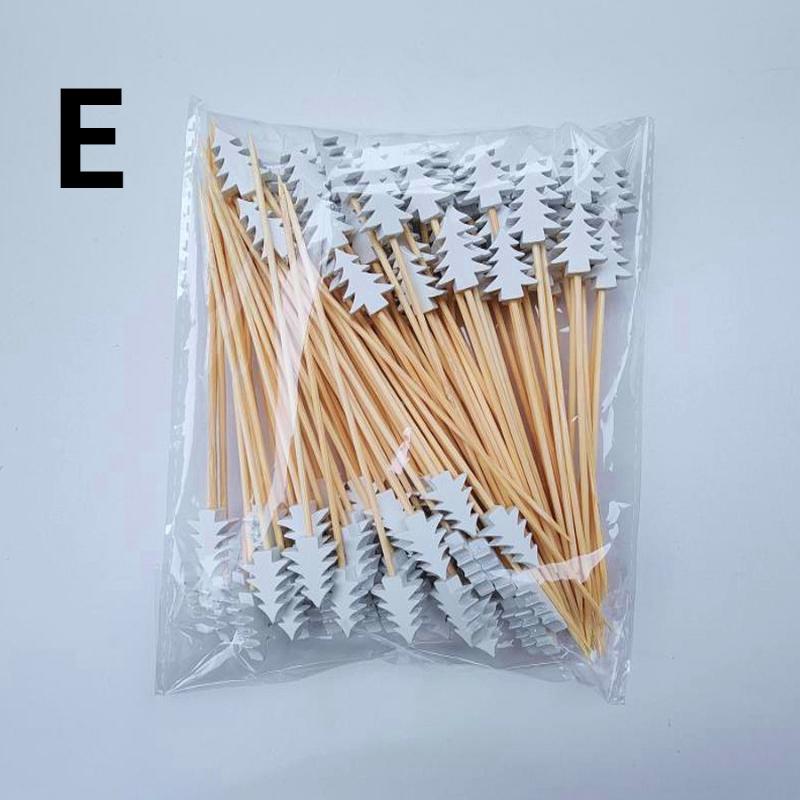 100Pcs Christmas Disposable Bamboo Skewers Food Picks Fruit Fork Christmas Party Cake Dessert Salad Sticks Toothpick Skewer