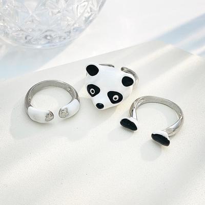 Whimsical Ring Adorable Panda Ring Set 3-piece Cartoon Jewelry Stacking Knuckle Rings with Color Matching Hands Legs Adjustable