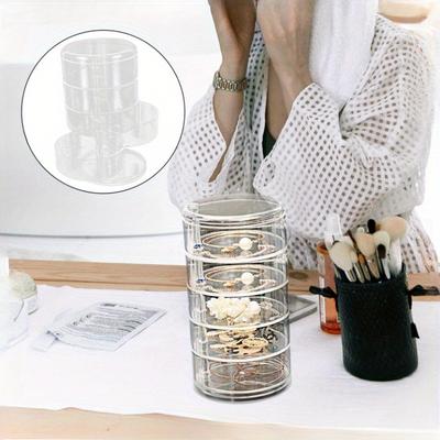 Transparent Rotatable Jewelry Storage Box Desktop Makeup Storage Rack