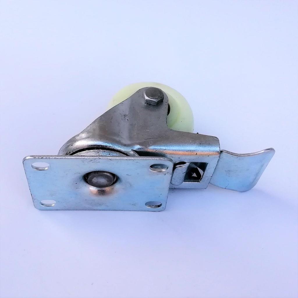 Medium Duty Swivel Caster with Brake - White Nylon Wheel