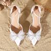 Fashion Luxury Rhinestone Bow Brand High Heels Women Elegant Pointed Toe Ankle Strap Buckle Wedding Bridal Shoes Sweet Lolita Dress Shoe