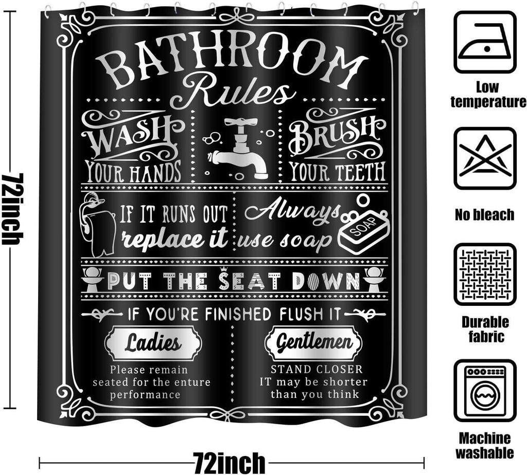 Funny Quotes Shower Curtain Cool Black And White Bathroom Rules Shower Curtains Fun Cute Toilet Sayings Fable Motto Bathroom