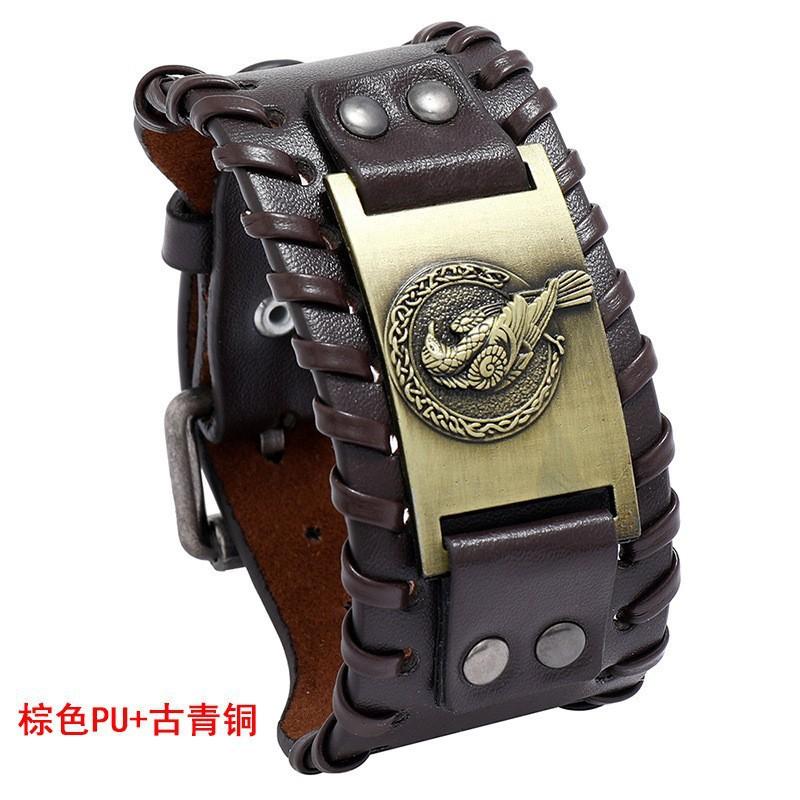 Vintage Norse Rune Leather Bracelet For Men Odin Symbol Punk Style Accessory