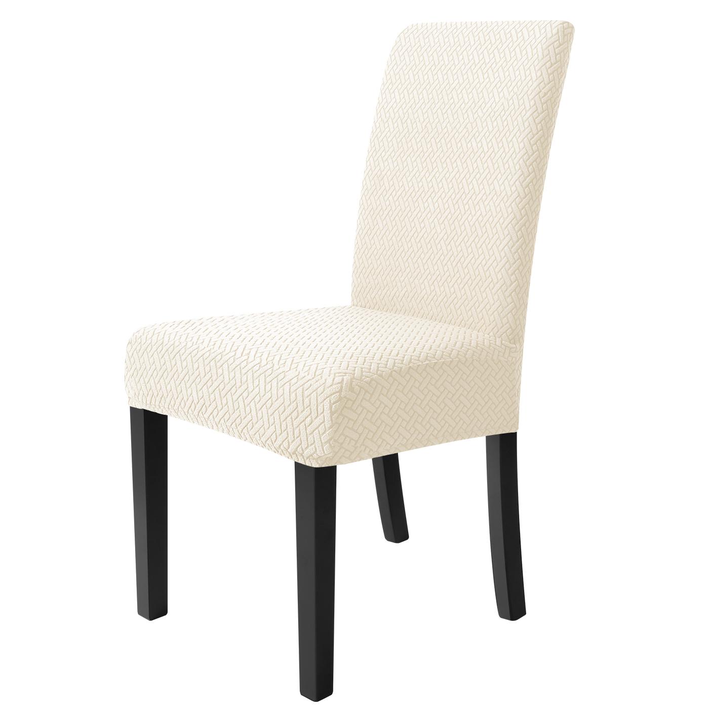

Elastic Dining Chair Covers Feature Textured Jacquard Fabric Solid Color Highly Fit Non-slip Thick Chair Protectors Cover 1pc бежевий