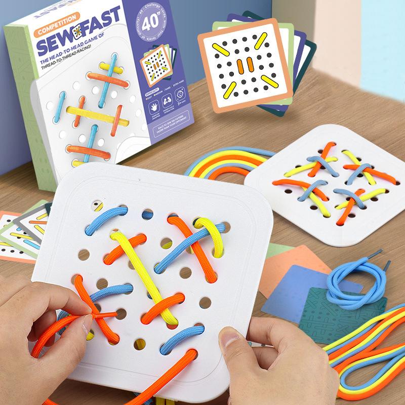 

Kids Montessori Wooden Toys Rope Board Fine Motor Skill Training Puzzle Logical Thinking Social Games Early Education Aid