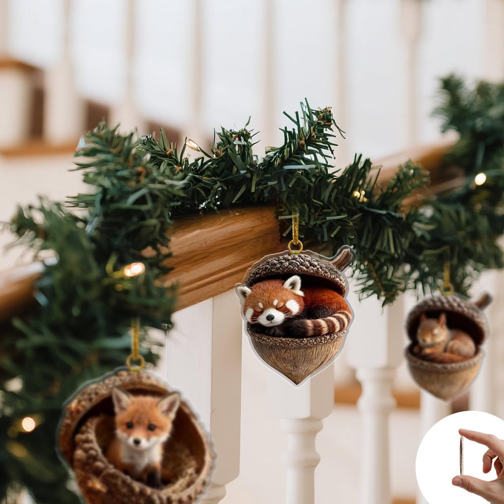 Waldtier-Ornamente, 10-teiliges Set, Gemütliche Wald-Weihnachtsornamente, Neue Tierdekorationen, 2D-Acrylornamente für Haus- und Partydekorationen.