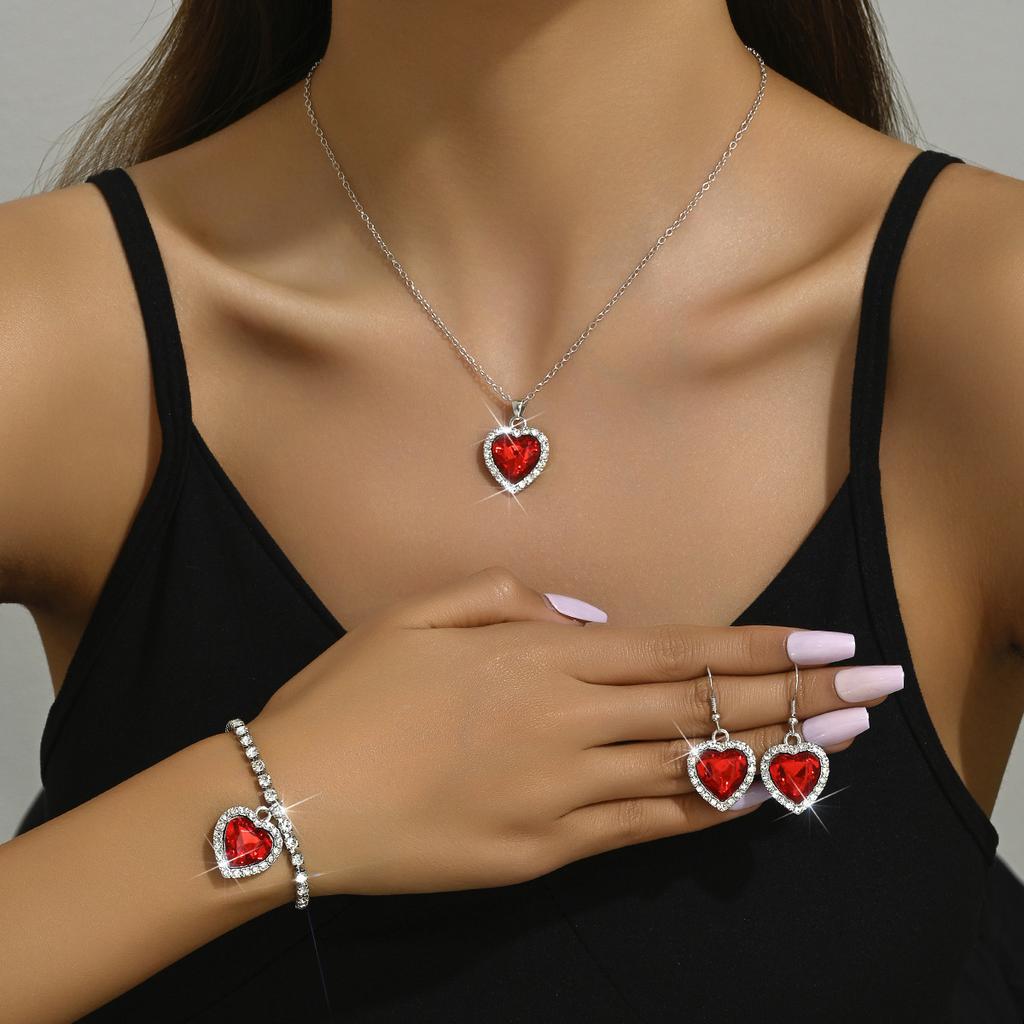 Full Diamond Crystal Jewelry Set Heart of The Ocean Three-piece Necklace Earrings Bracelet
