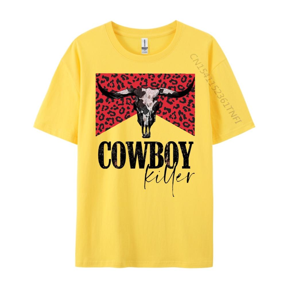 Western Cowgirl Leopard Punchy Cowboy Killers Bull Horn Funny T Shirts Unisex Clothes Gift Tee Cotton Short Sleeve
