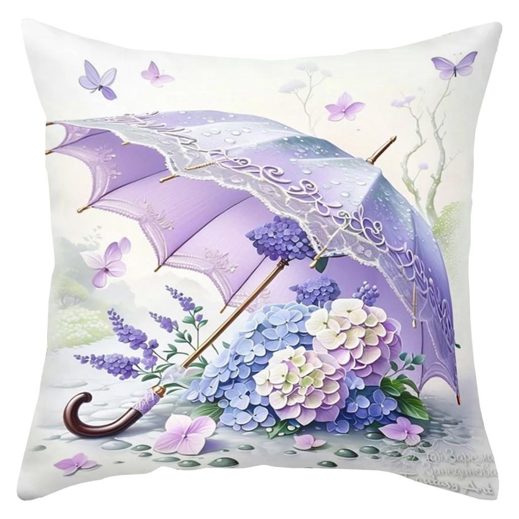 Lavender Patterned Pillows With Violin Umbrella Bicycle Flowers Polyester pillowcase, sofa cushion cov Headboard Pillow