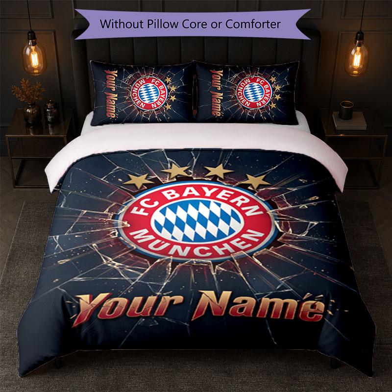 Set Biancheria da Letto Personalizzato Bayern Monaco con Nome Testo 1 Copripiumino+2 Federe Logo Calcio Regalo Personalizzato per Occasioni Speciali Decorazione Camera da Letto