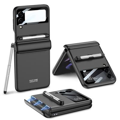 Magnetic Hinge Case With Pen For Samsung Galaxy Z Flip 4 5g Case Camera Screen Protective Film Cover For Samsung Z Flip4 Case
