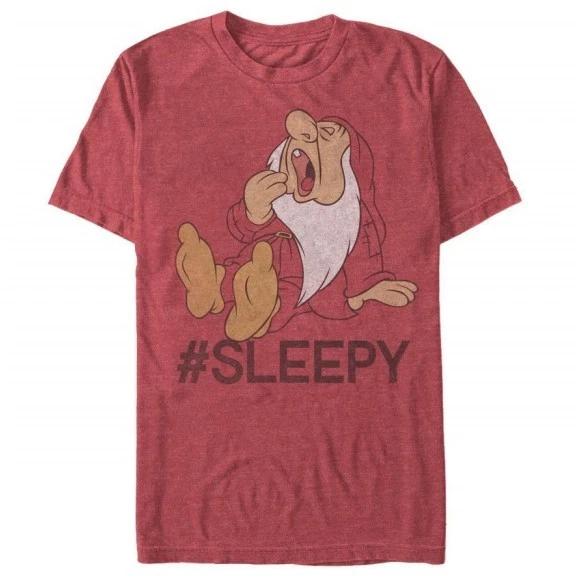Men's Disney Snow White And Seven Dwarfs Hashtag Sleepy T-Shirt Red Heather New