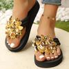 Fashion Gold Silver Flower Decor Flat Sandals for Women Plus Size Thick Sole Chunky Platform Slippers Summer Light Comfort Flip Flops