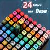 24 Colors Art Marker Pens, Dual Tip Drawing Pens,Suitable for Drawing,Coloring,Highlighting,Illustration Design,Animation Design