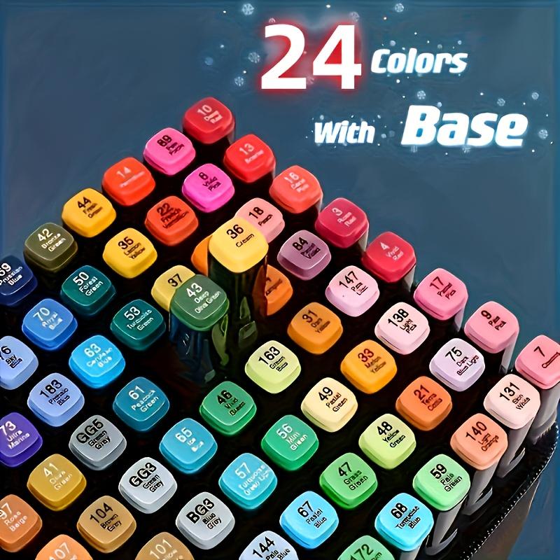 24 Colors Art Marker Pens, Dual Tip Drawing Pens,Suitable for Drawing,Coloring,Highlighting,Illustration Design,Animation Design