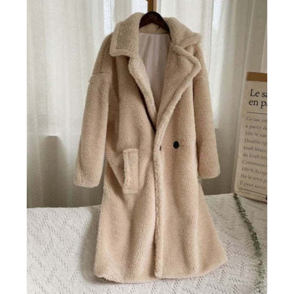 Loose Fur All-in-one Imitation Fur Jacket For Women Mid-length Large Trench Coat Lambswool