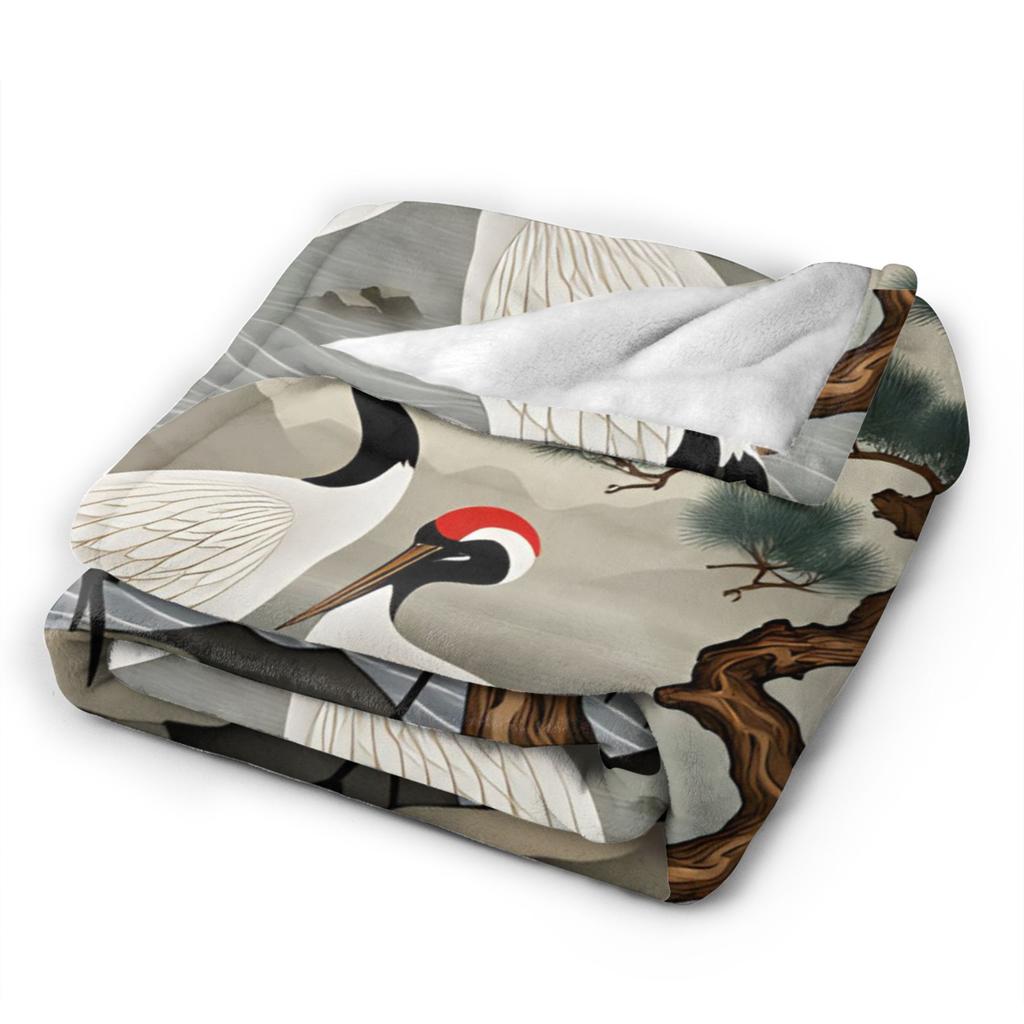 Soft Warm BlanketStudents Travel Chinese Style Crane Throw Blanket Flannel Bedspread For Couch Bed Novelty Sofa Bed Cover
