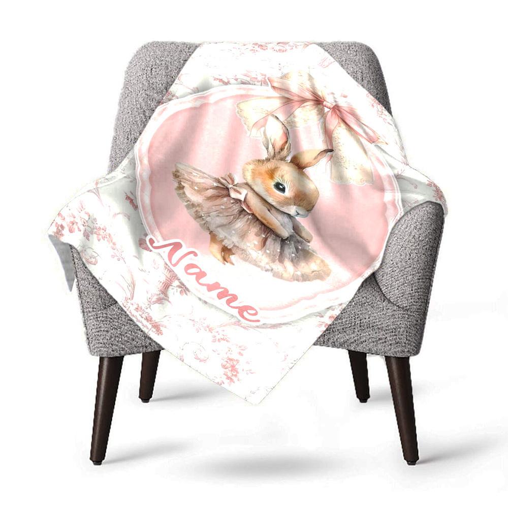 Cute Bunny With Bow Home Customize Your Name Blankets Comfortable Soft Lightweight Allseason Multipurpose Blanket For Picnics Sofas Offices Beds