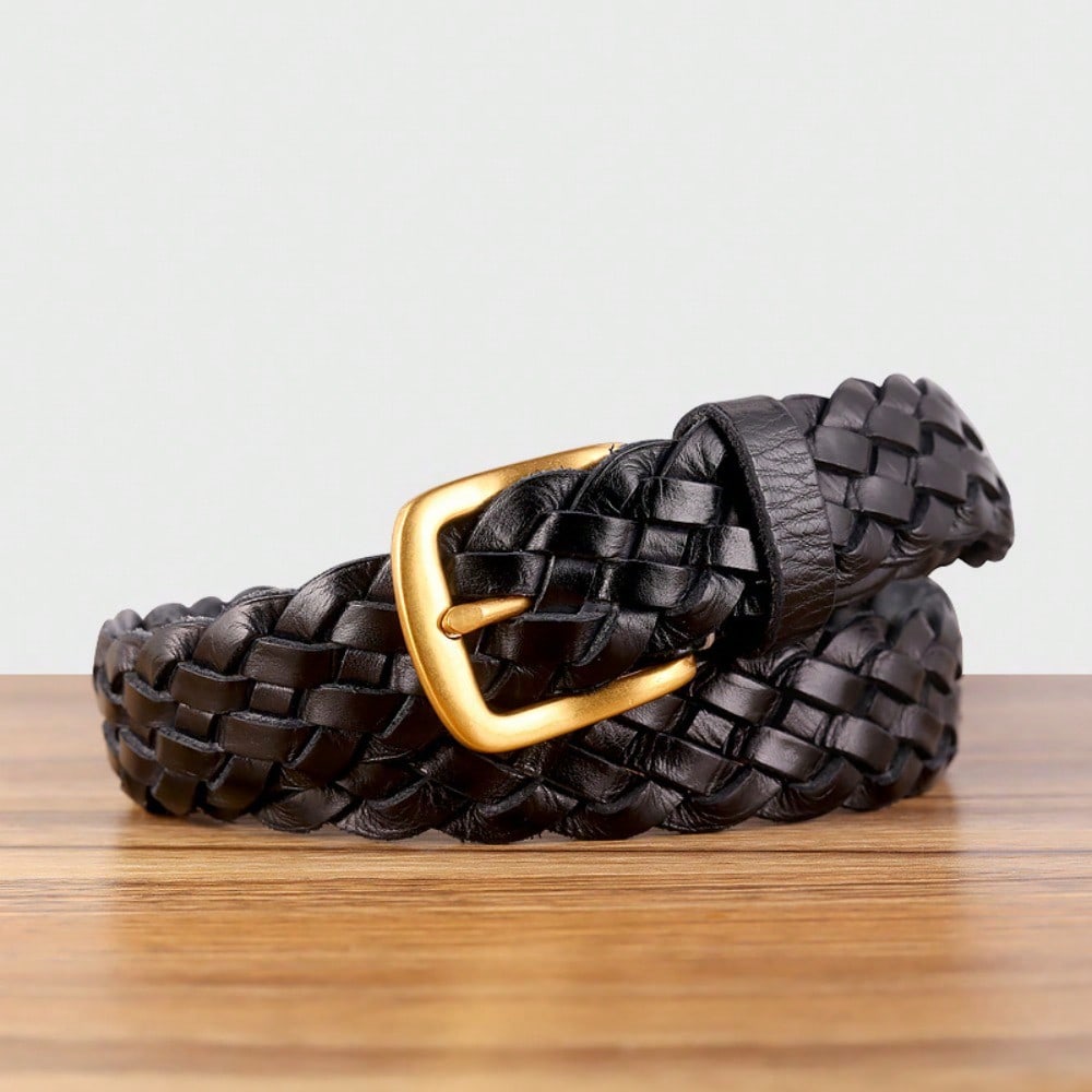 Vintage Gevlochten Riem Accessoires Lood Pin Gesp Riem Unisex black black