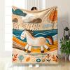 A Stylized Horse Amidst Swirling Patterns of Sun, Rain, and Nature. for All Seasons Blanket Lunch Break Throw Gift