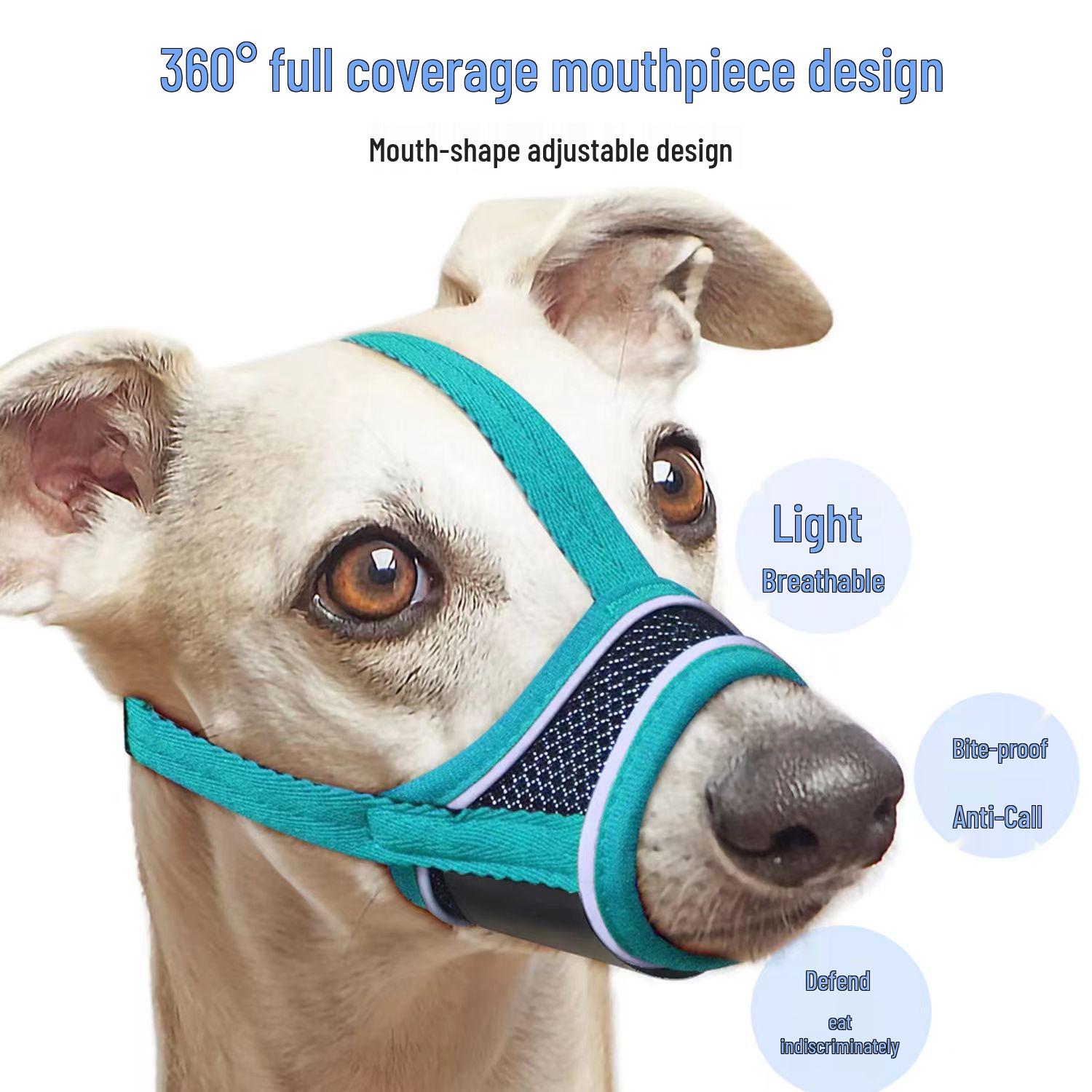 Reflective Adjustable Dog Muzzle: Breathable, Lick & Bite Prevention, Drinking Friendly, Dog-Specific Protection. XS озеро синий