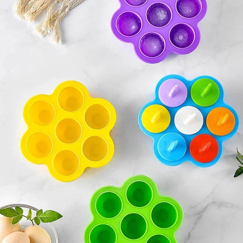 1/2/4 יחידות 7 חורים עשה זאת בעצמך תבנית פלסטיק לגלידה, מכין כדורי גלידה, תבניות לפופסיקל, כלי עזר לאביזרים למטבח ביתי לפירות שייק לתינוק