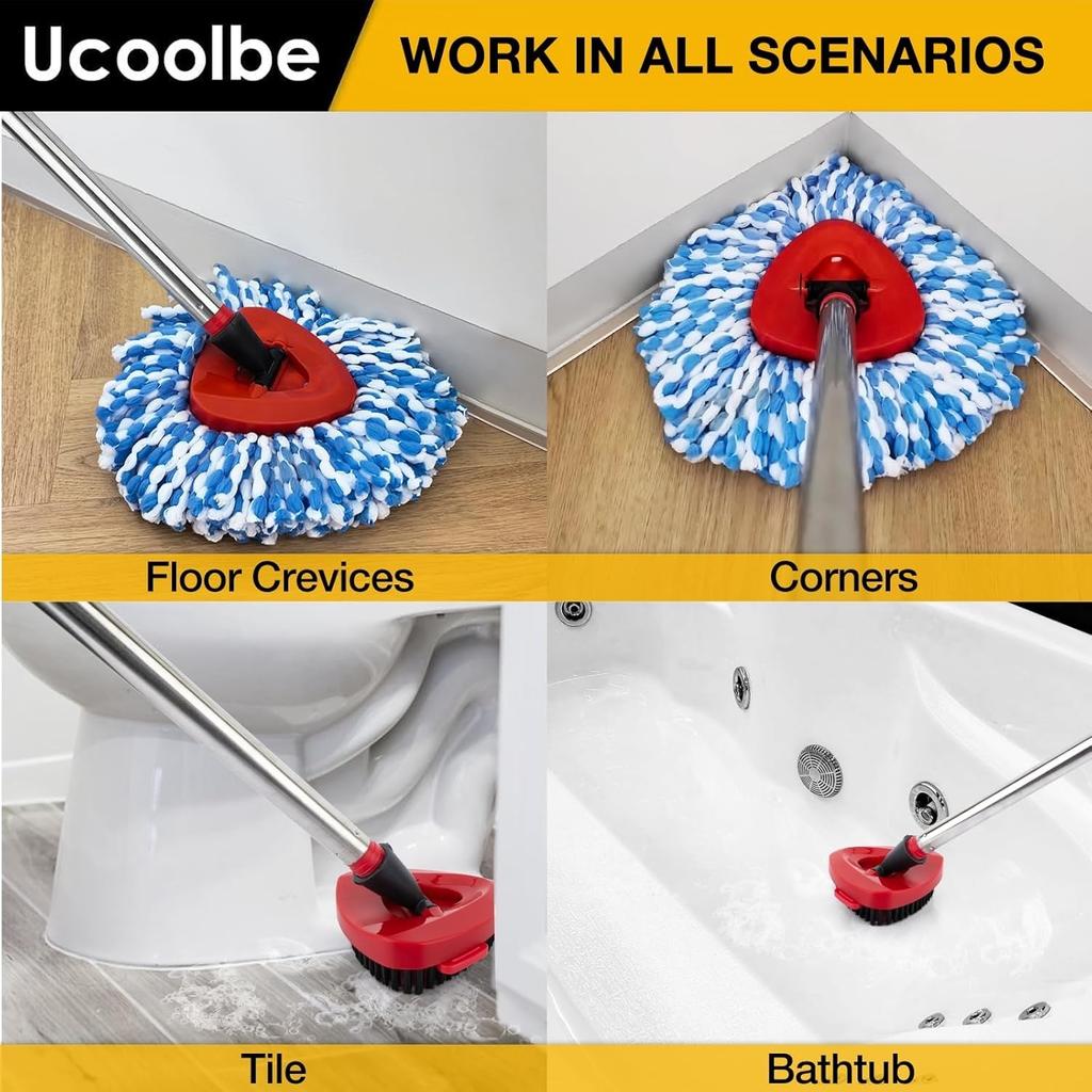 Spin Mop Replacement Head for O Cedar 2 Tank RinseClean, 4 Microfiber Mop Refill, 1 Scrub Brush, 1 Mop Stick, 1 Mops Base, Deep Cleaning