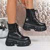 Fashion Chunky Platform Punk Ankle Boots Women Thick Bottom Metal Rivet Combat Booties Woman Autumn Winter Black PU Leather Botas Mujer