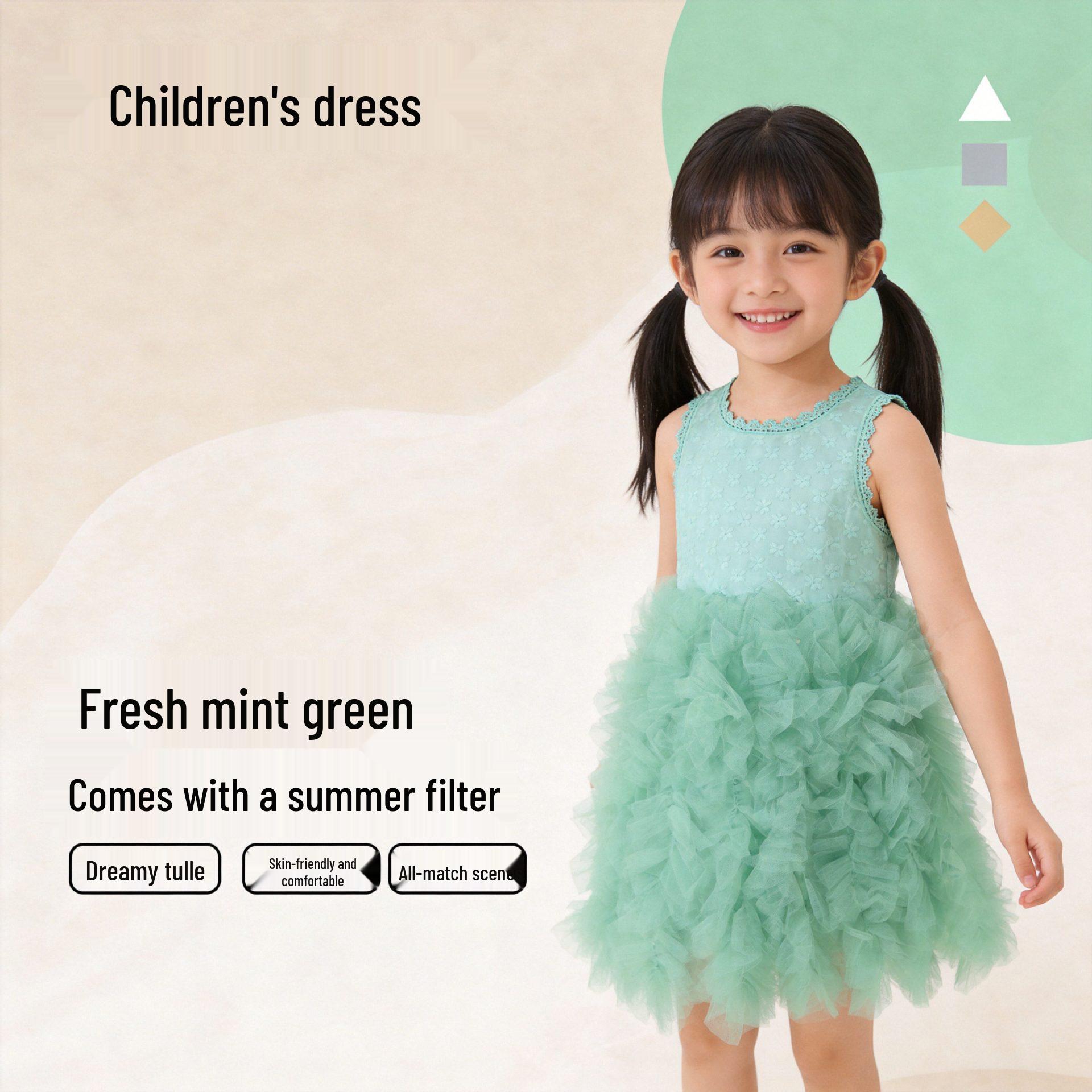 Girls Sleeveless Puffy Mesh Princess Summer Dress