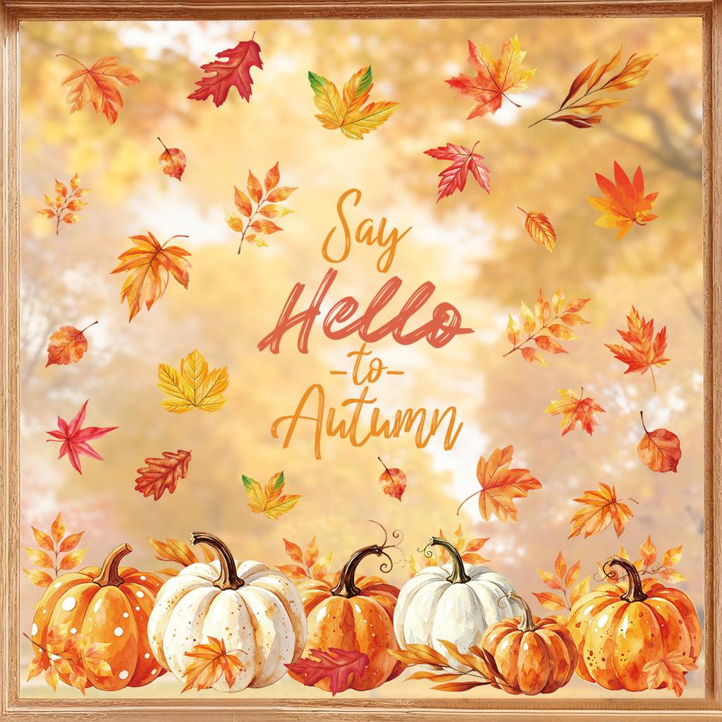 Thanksgiving Pumpkin Maple Leaf Static Cling Window Sticker PVC Glass Decor