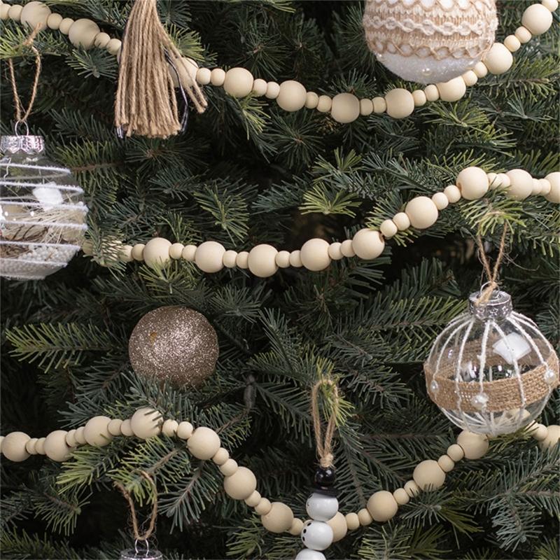 Portable Wooden Christmas Bead Strands For Indoor Holiday Decorations Tree Window Wall Hanging Festival Party Supplies