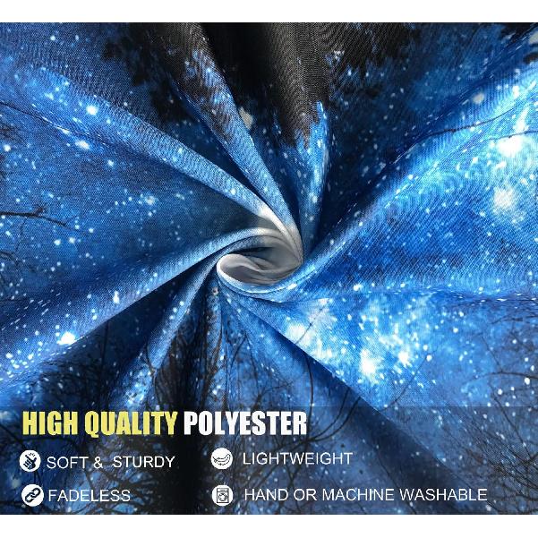 Forest Galaxy Starry Tapestry, Starry Night Sky Moon Stars Ceiling Tapestry Blue Space with Trees Nature Tapestries Wall Hanging for Bedroom Dorm