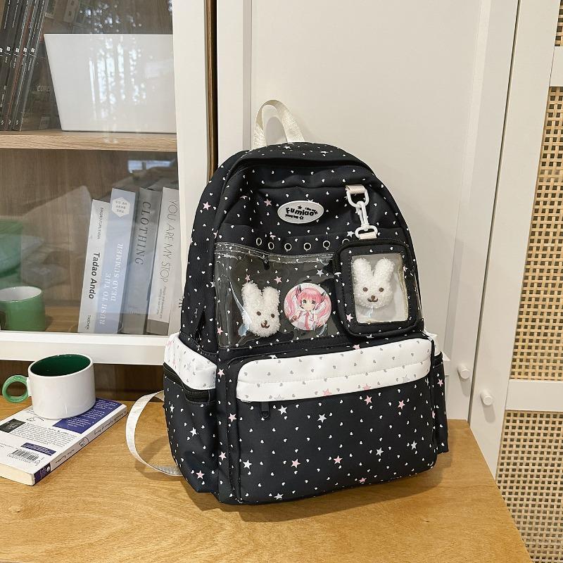 Highvalue sweet pink polka dot junior high school student backpack female volume twodimensional transparent bar high school student backpack