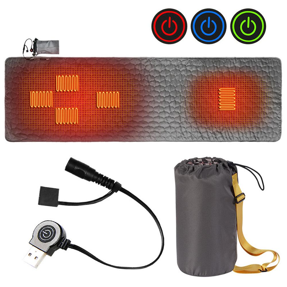 Heated Sleeping Bag Pad Mattress USB Power Warm Heating Mat with 5 Heating Zone 3-Level Temperature for Indoor Outdoor Camping Travel