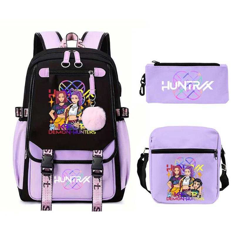 Animation Cartoon Peripheral Printing Trend Lightweight Shoulder Backpack, Primary And Secondary School Student Leisure Schoolbag Three-Piece Set