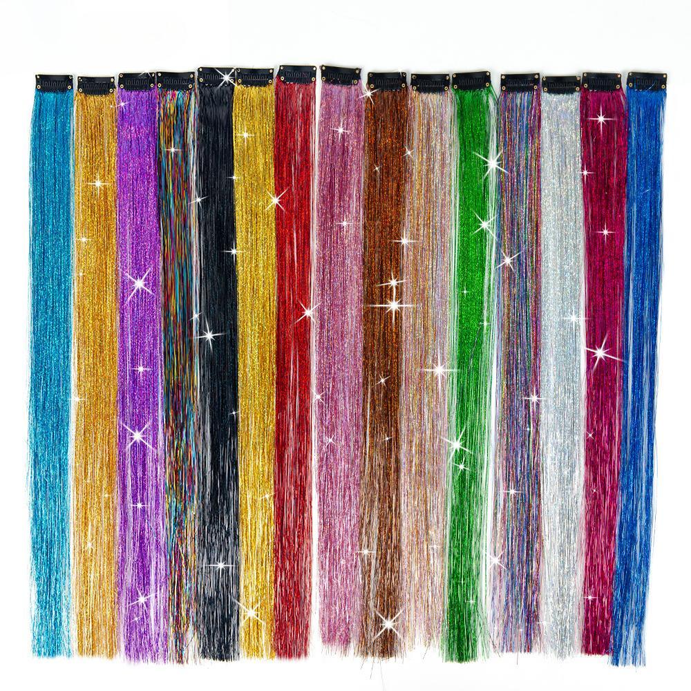 Clip In Hair Tinsel Silver Red Hair Tinsel Heat Resistant Fairy Hair Tinsel Clip In Glitter Hair Extensions For Women Girls