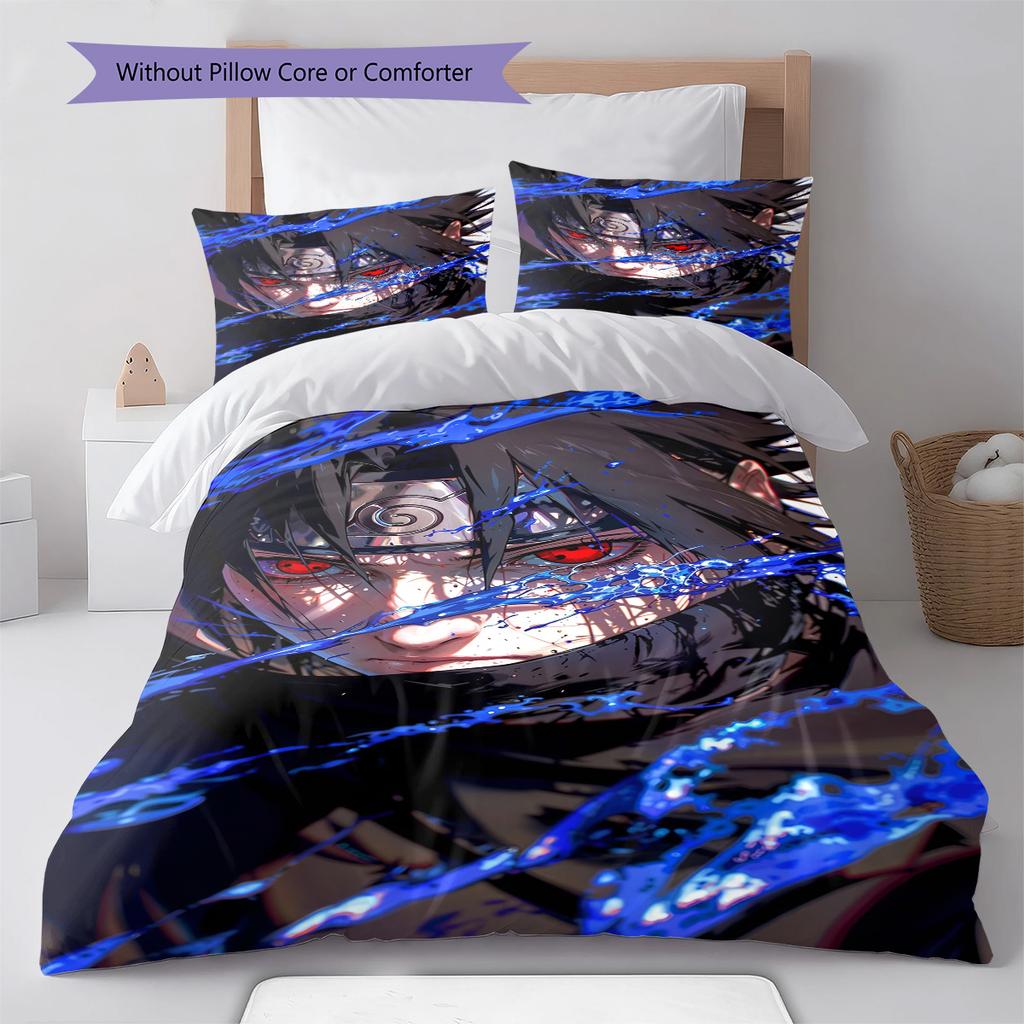 Naruto Big Eyes Chibi Bedding Set Anime Duvet Cover Polyester Soft Bed Linen Set -QJY