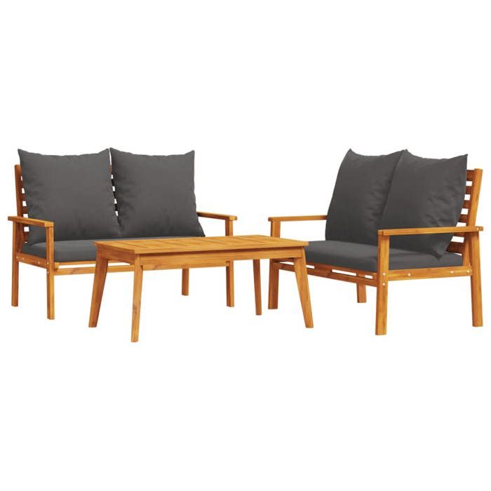 VidaXL Salon de Jardin 3 pcs avec Coussins, Table et Chaises avec Accoudoirs et Dossier, Ensemble de Meubles de Patio 3211799