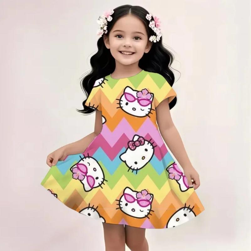 Sanrio Hello Kitty And Friends 2026 Summer For 3-14 Years Children Girl Breathable Imitation Cotton Short Sleeves Dress 110