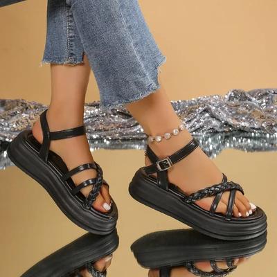 Pantofi de damă 2025 Sandale de lux cu cataramă pentru femei Moda peep toe Femei Vară Nou Mărimi mari Culoare solidă Casual Sandale cu platformă