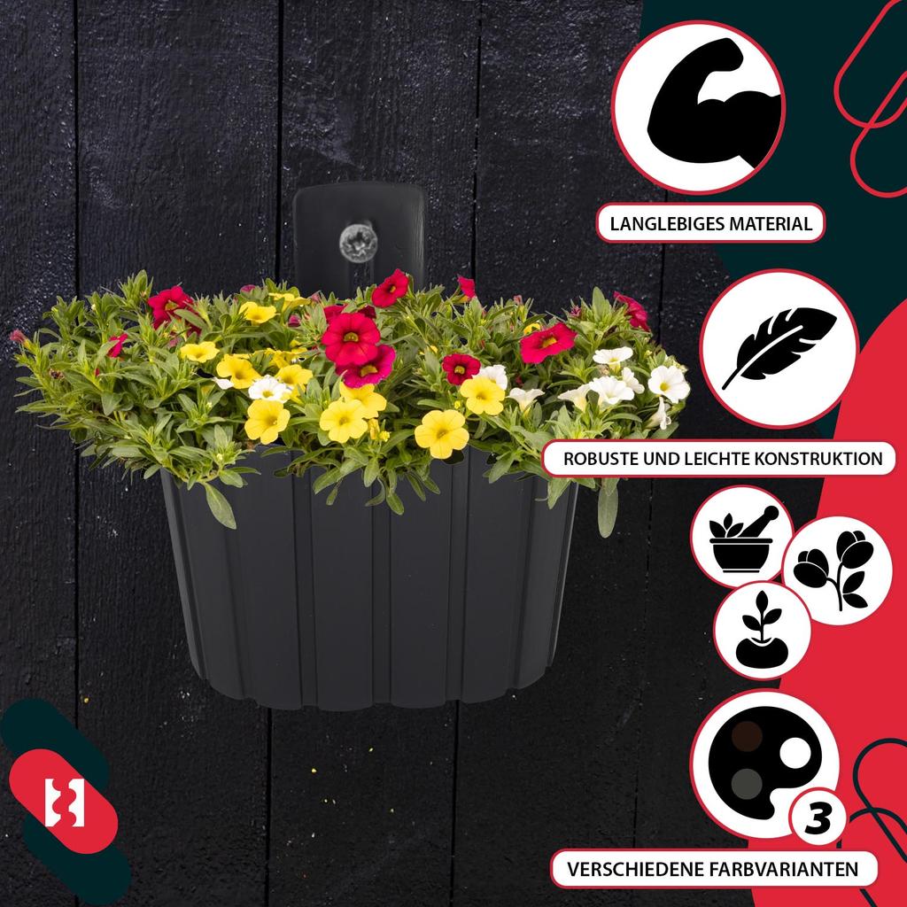 Wall Hanging Flower Pot for Balcony Rustic Anthracite 20 cm 2 PCS